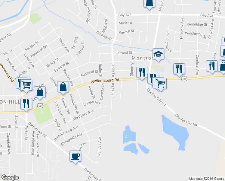 map of restaurants, bars, coffee shops, grocery stores, and more near 5109 Eanes Lane in Henrico