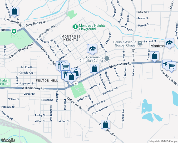 map of restaurants, bars, coffee shops, grocery stores, and more near 1827 National Street in Richmond