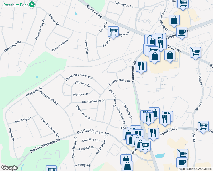 map of restaurants, bars, coffee shops, grocery stores, and more near 1710 Featherstone Drive in Midlothian
