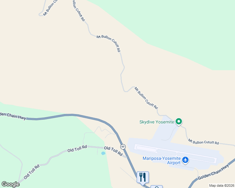 map of restaurants, bars, coffee shops, grocery stores, and more near 5244 Cya Road in Mariposa