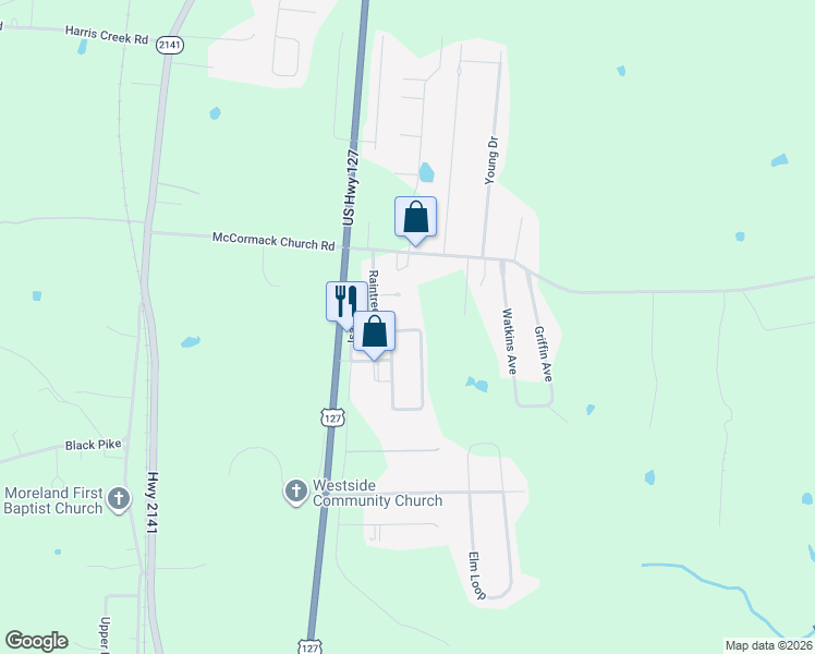 map of restaurants, bars, coffee shops, grocery stores, and more near 44 Raintree Circle in Stanford