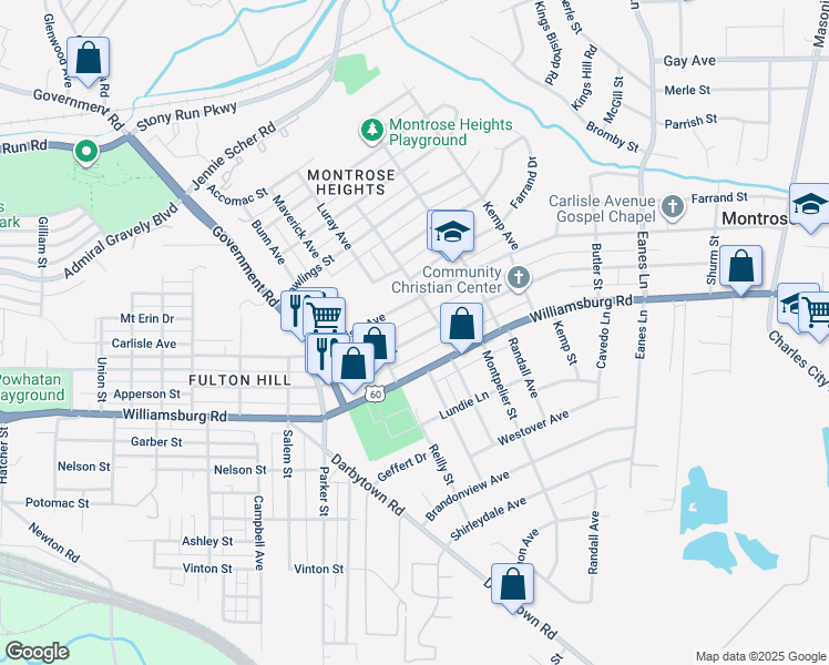 map of restaurants, bars, coffee shops, grocery stores, and more near 1822 National Street in Richmond