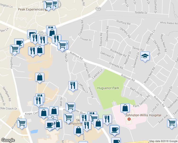 map of restaurants, bars, coffee shops, grocery stores, and more near 1900 Millsap Lane in Richmond