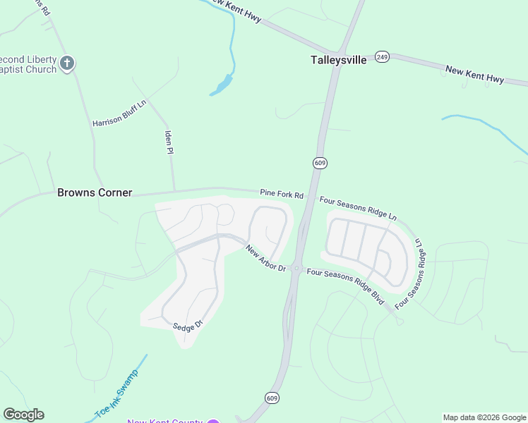map of restaurants, bars, coffee shops, grocery stores, and more near 7858 Arbor Ponds Court in New Kent