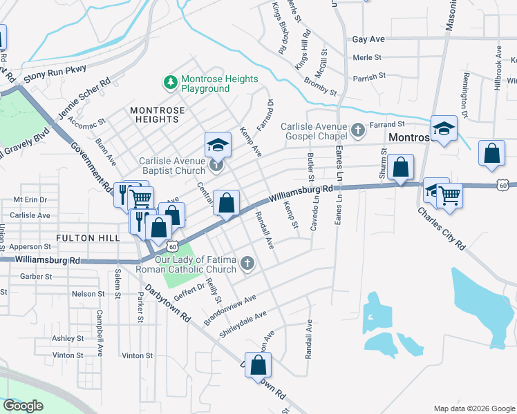 map of restaurants, bars, coffee shops, grocery stores, and more near 2207 National Street in Richmond