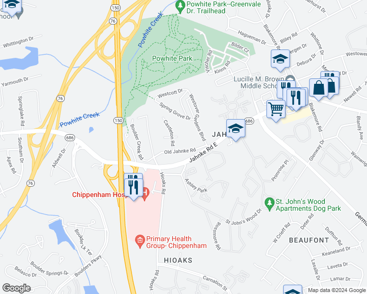 map of restaurants, bars, coffee shops, grocery stores, and more near 6922 Old Jahnke Road in Richmond