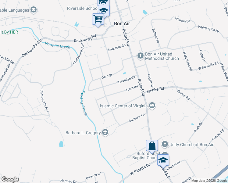 map of restaurants, bars, coffee shops, grocery stores, and more near 8727 Trevillian Road in Richmond