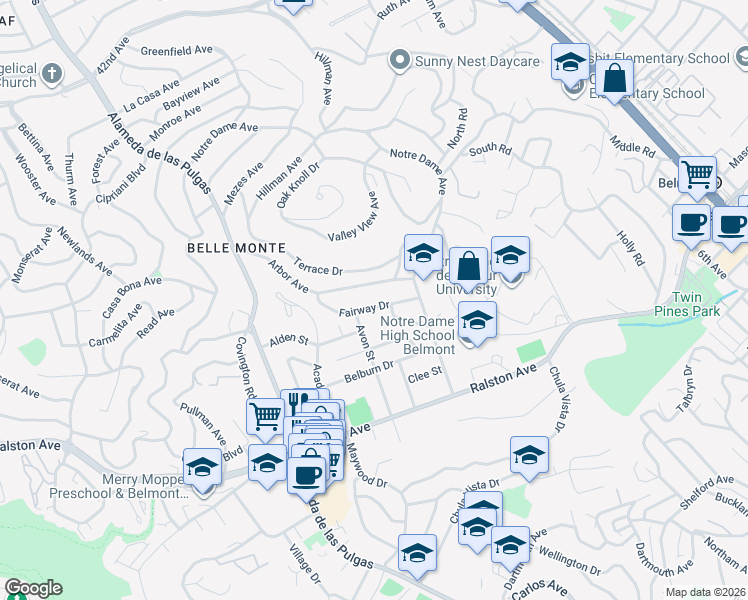 map of restaurants, bars, coffee shops, grocery stores, and more near in Belmont