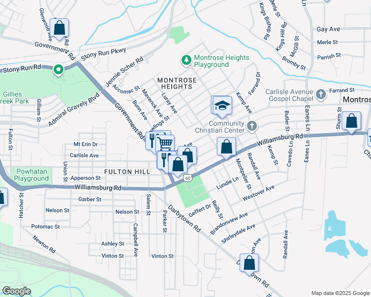 map of restaurants, bars, coffee shops, grocery stores, and more near 4801 Maverick Avenue in Richmond