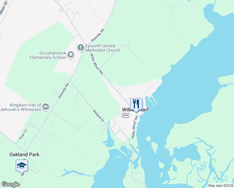 map of restaurants, bars, coffee shops, grocery stores, and more near 4335 Willis Wharf Road in Exmore