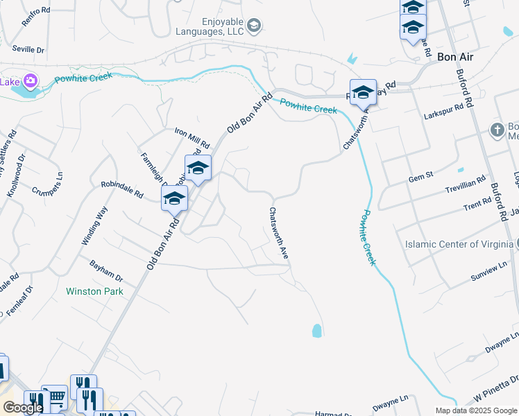 map of restaurants, bars, coffee shops, grocery stores, and more near 1900 Chatsworth Avenue in Bon Air