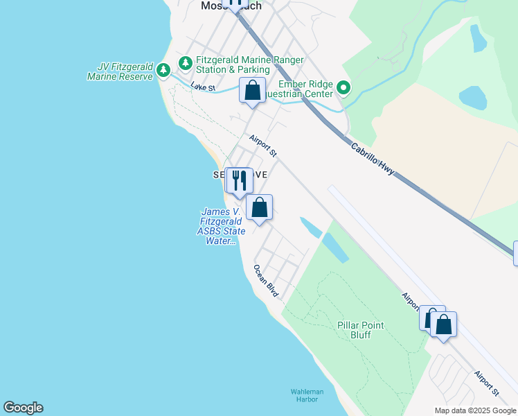 map of restaurants, bars, coffee shops, grocery stores, and more near 816 Park Avenue in Moss Beach