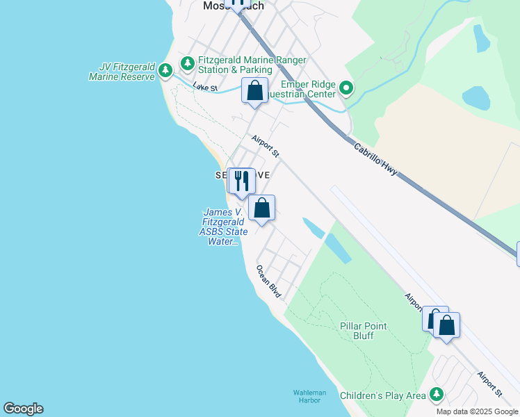 map of restaurants, bars, coffee shops, grocery stores, and more near 816 Park Avenue in Moss Beach