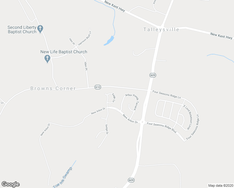 map of restaurants, bars, coffee shops, grocery stores, and more near 7937 Eagle Circle in New Kent