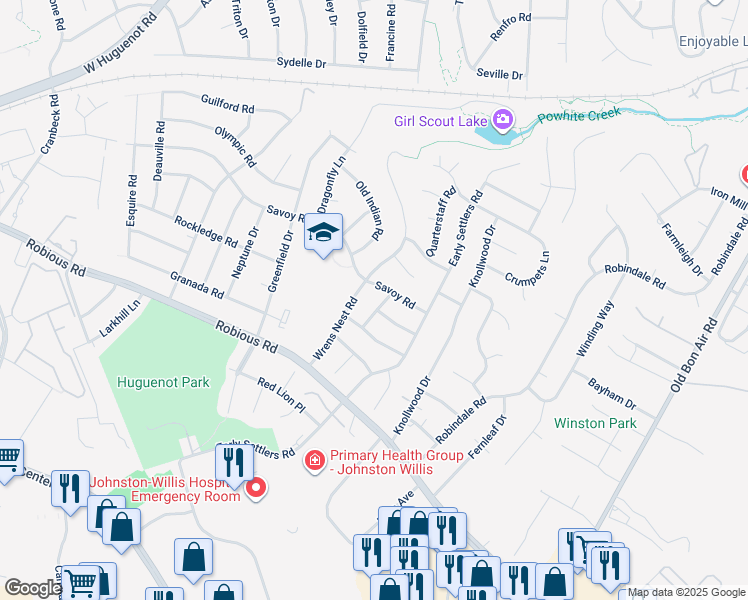 map of restaurants, bars, coffee shops, grocery stores, and more near 2032 Threadneedle Street in Richmond