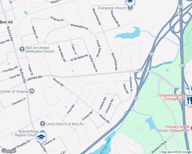 map of restaurants, bars, coffee shops, grocery stores, and more near 7909 Jahnke Road in Richmond