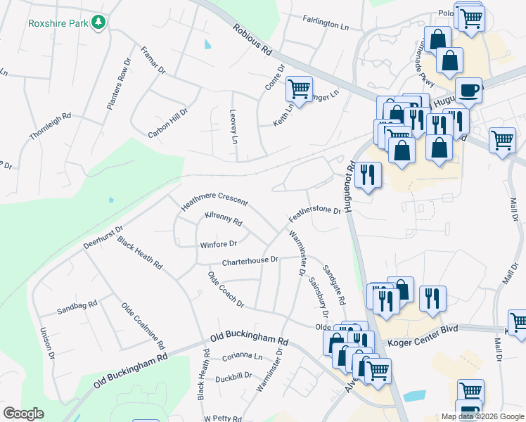 map of restaurants, bars, coffee shops, grocery stores, and more near 11718 Heathmere Crescent in Midlothian