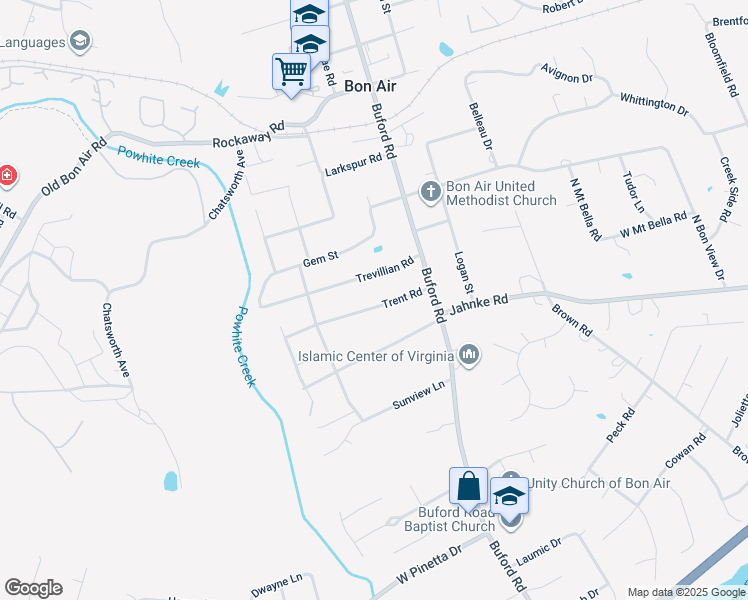 map of restaurants, bars, coffee shops, grocery stores, and more near 8656 Trent Road in Richmond