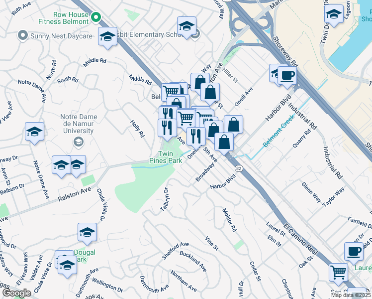 map of restaurants, bars, coffee shops, grocery stores, and more near 1235 6th Avenue in Belmont