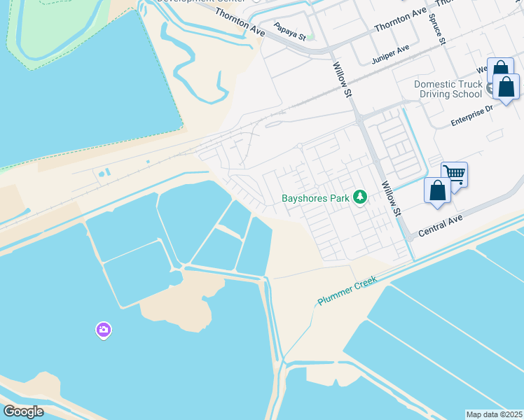 map of restaurants, bars, coffee shops, grocery stores, and more near 9600 Seawind Way in Newark