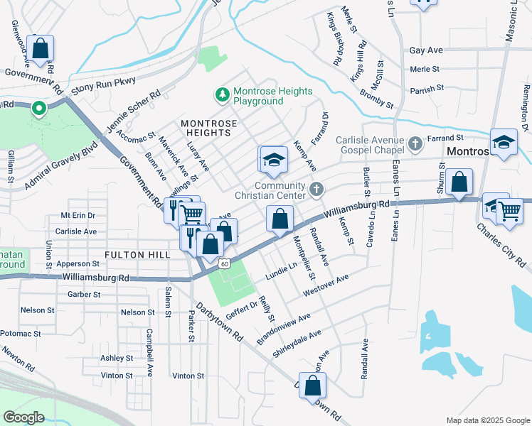 map of restaurants, bars, coffee shops, grocery stores, and more near 2002 National Street in Richmond