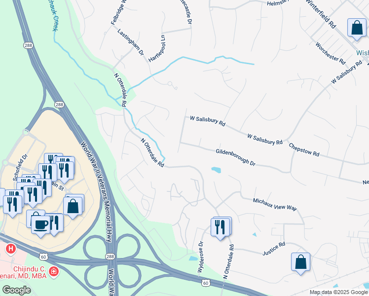 map of restaurants, bars, coffee shops, grocery stores, and more near 2001 Christendom Drive in Midlothian