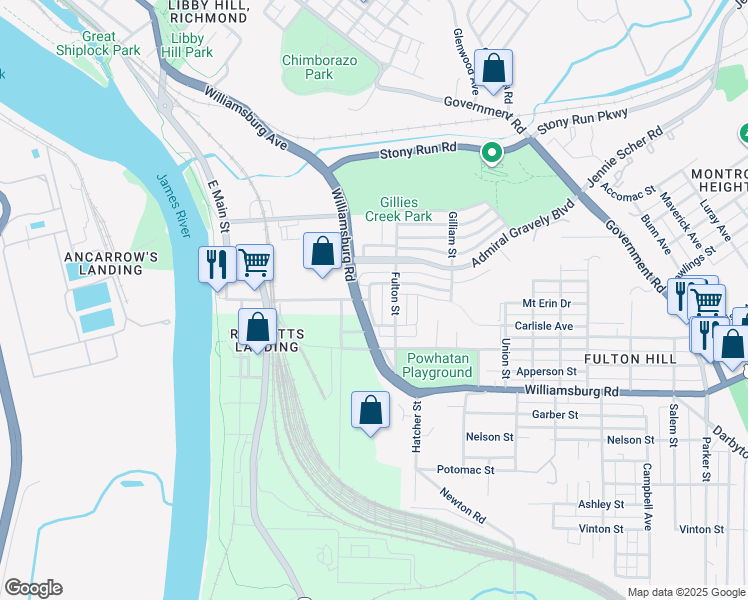 map of restaurants, bars, coffee shops, grocery stores, and more near 4717 Louisiana Street in Richmond