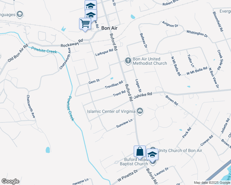 map of restaurants, bars, coffee shops, grocery stores, and more near 8640 Trent Road in Bon Air