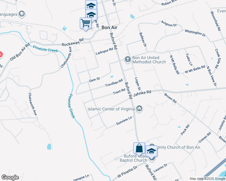 map of restaurants, bars, coffee shops, grocery stores, and more near 8648 Trent Road in Richmond