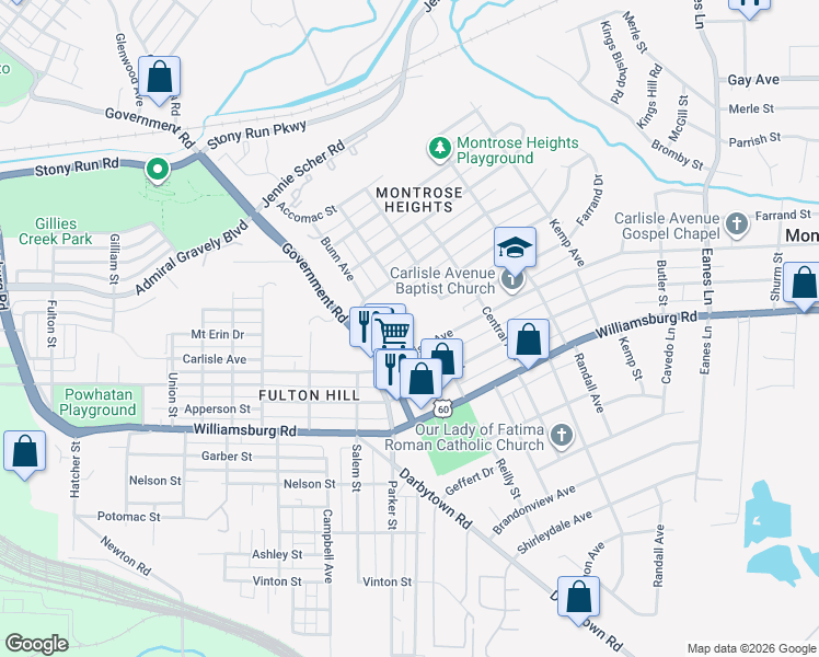 map of restaurants, bars, coffee shops, grocery stores, and more near 4801 Maverick Avenue in Richmond