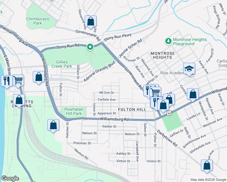 map of restaurants, bars, coffee shops, grocery stores, and more near 1211 Nelwood Drive in Richmond
