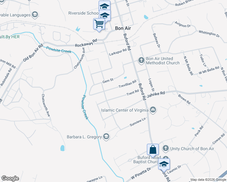 map of restaurants, bars, coffee shops, grocery stores, and more near 8727 Trevillian Road in Richmond