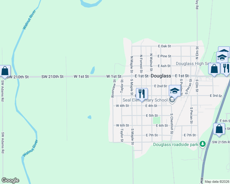 map of restaurants, bars, coffee shops, grocery stores, and more near 216 Riverview Street in Douglass