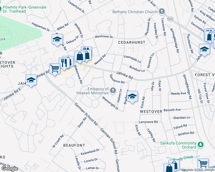 map of restaurants, bars, coffee shops, grocery stores, and more near 1011 Blandy Avenue in Richmond