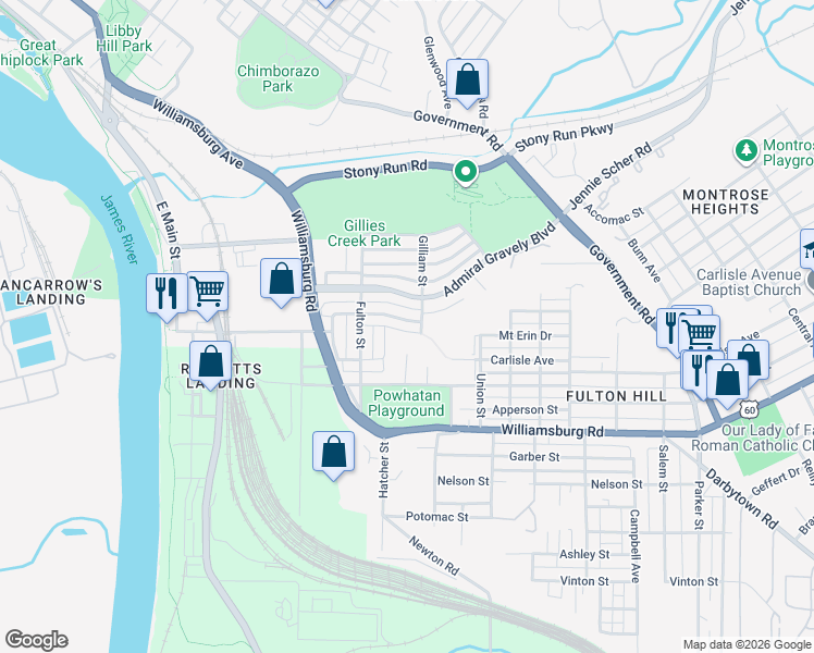 map of restaurants, bars, coffee shops, grocery stores, and more near 901 State Street in Richmond