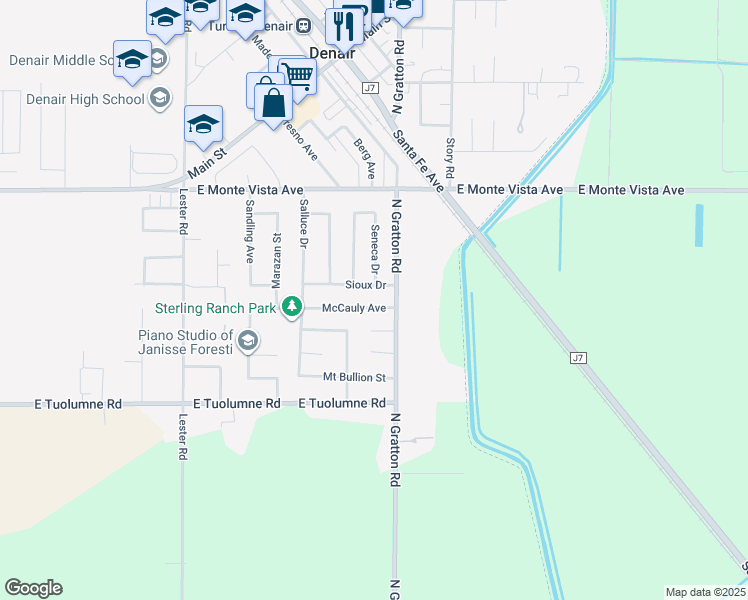 map of restaurants, bars, coffee shops, grocery stores, and more near 4621 McCauly Avenue in Denair