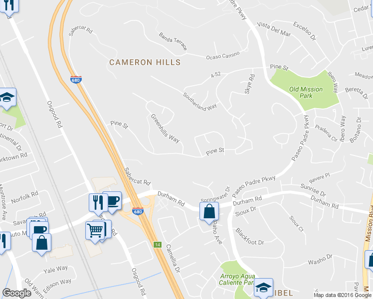 map of restaurants, bars, coffee shops, grocery stores, and more near 43822 Greenhills Way in Fremont