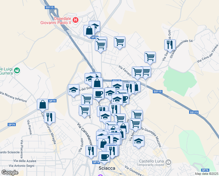 map of restaurants, bars, coffee shops, grocery stores, and more near 68 Via Giotto in Sciacca