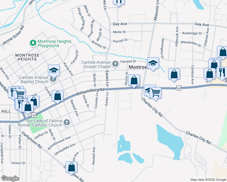 map of restaurants, bars, coffee shops, grocery stores, and more near 5100 Carters Pond Ct in Richmond