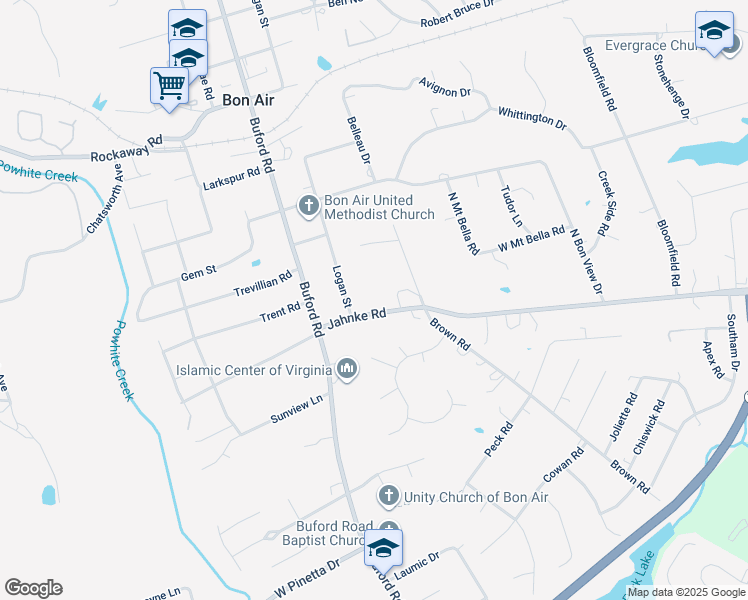 map of restaurants, bars, coffee shops, grocery stores, and more near 8310 Jahnke Road in Richmond