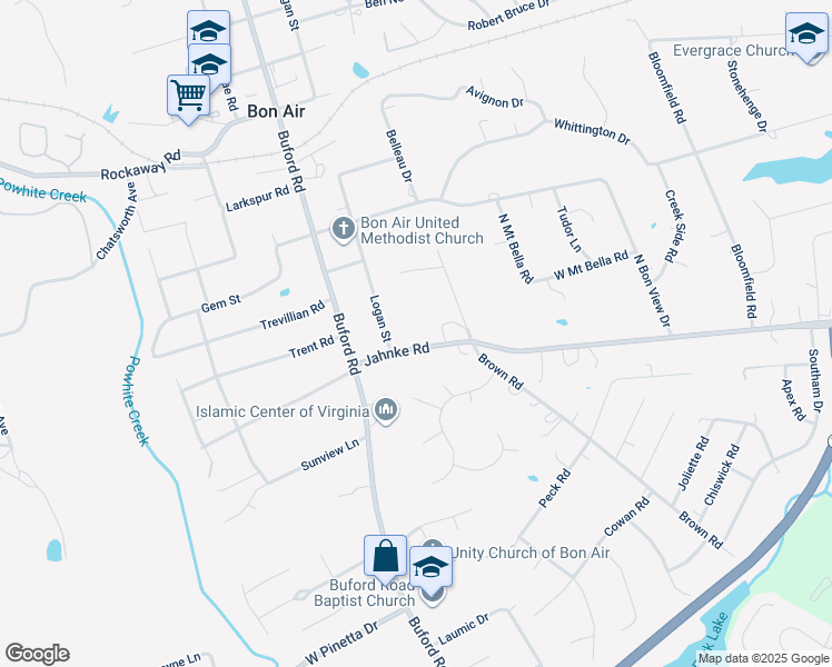 map of restaurants, bars, coffee shops, grocery stores, and more near 8310 Jahnke Road in Richmond