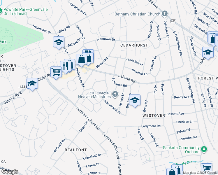 map of restaurants, bars, coffee shops, grocery stores, and more near 1011 Blandy Avenue in Richmond
