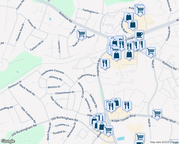 map of restaurants, bars, coffee shops, grocery stores, and more near 1836 Featherstone Drive in Midlothian