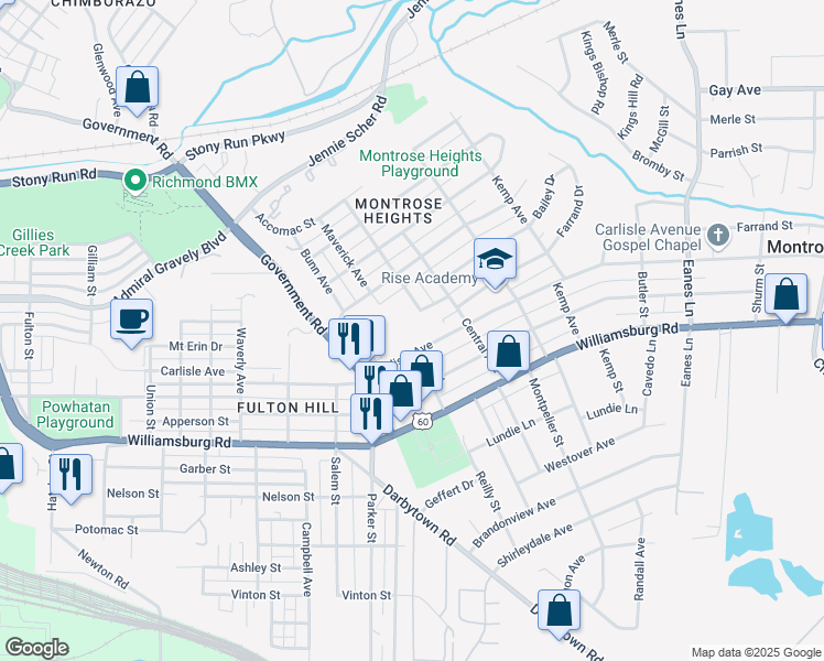 map of restaurants, bars, coffee shops, grocery stores, and more near 4801 Maverick Ave in Richmond