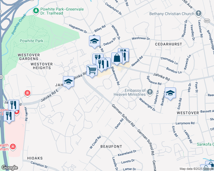 map of restaurants, bars, coffee shops, grocery stores, and more near 1021 German School Road in Richmond