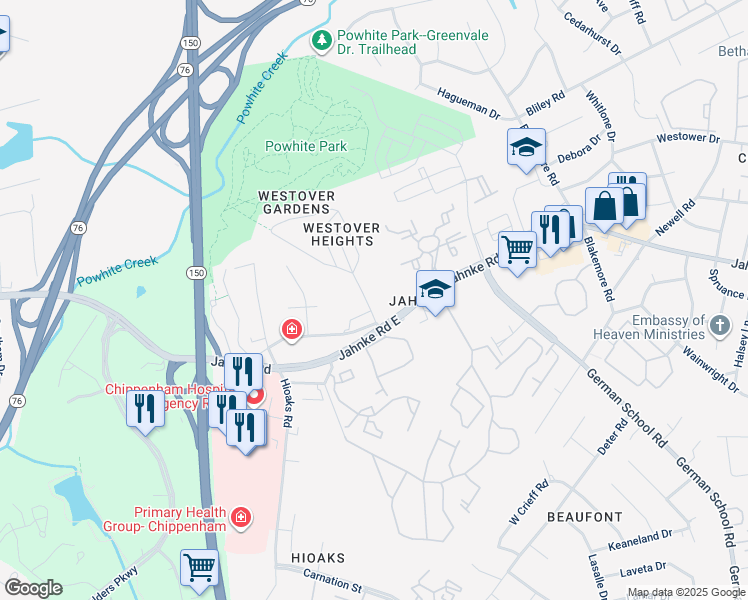 map of restaurants, bars, coffee shops, grocery stores, and more near 1217 Westover Gardens Boulevard in Richmond