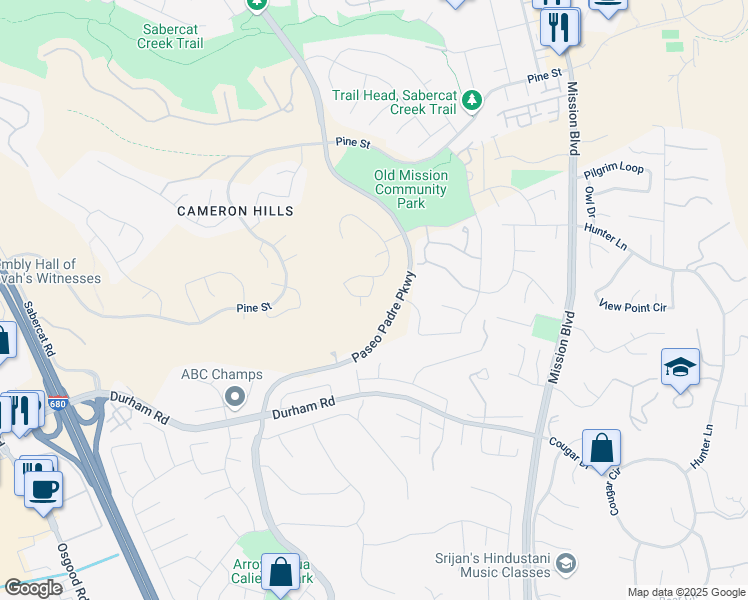 map of restaurants, bars, coffee shops, grocery stores, and more near 1048 Geddy Way in Fremont