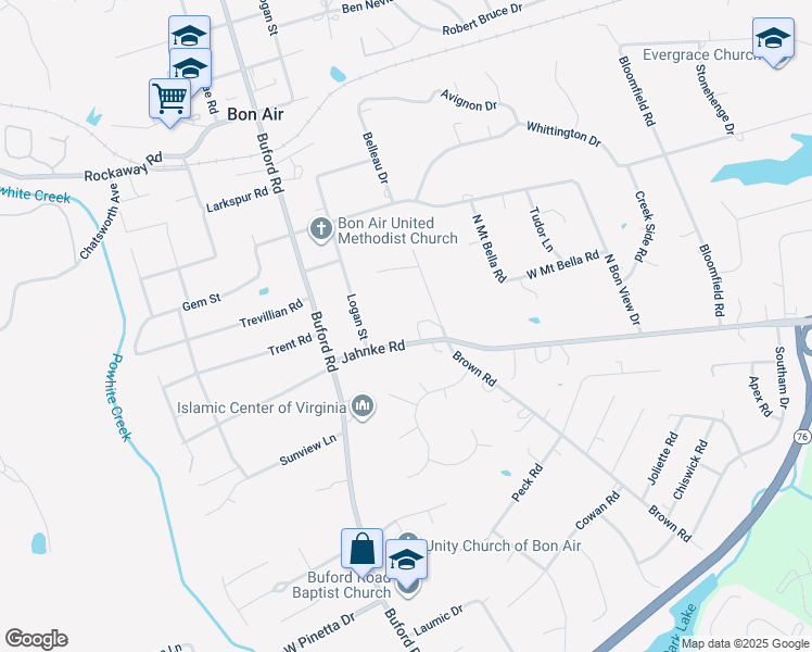 map of restaurants, bars, coffee shops, grocery stores, and more near 8230 Jahnke Road in Richmond
