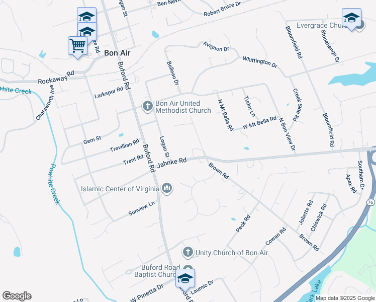 map of restaurants, bars, coffee shops, grocery stores, and more near 8230 Jahnke Road in Richmond
