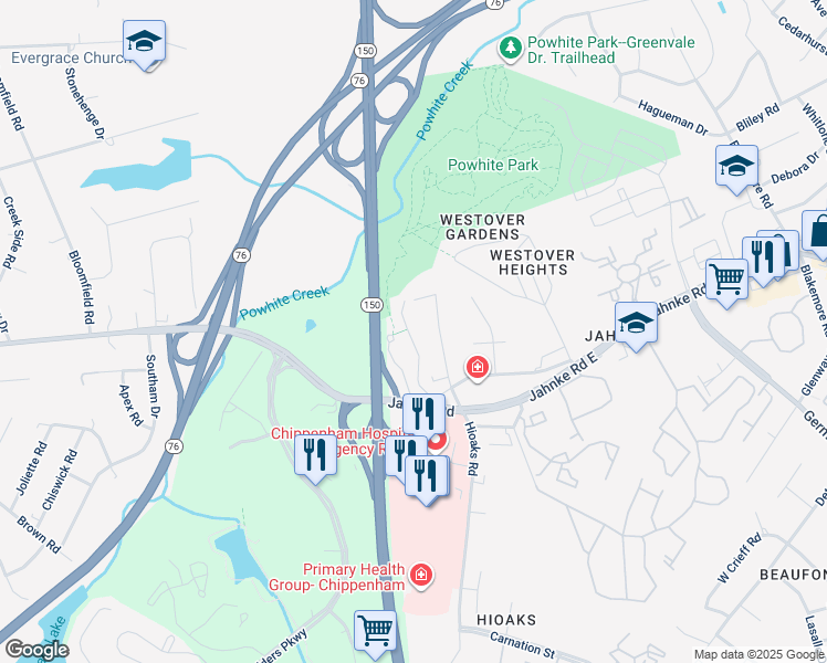 map of restaurants, bars, coffee shops, grocery stores, and more near 1251 Boulder Creek Road in Richmond